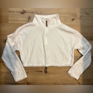 Urban Outfitters Cream Quarter-Zip Cropped Sweatshirt